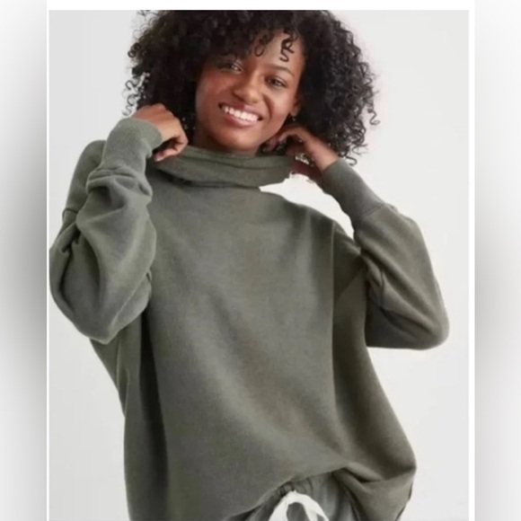 Aerie Olive Turtleneck Sweatshirt - Picture 1 of 6